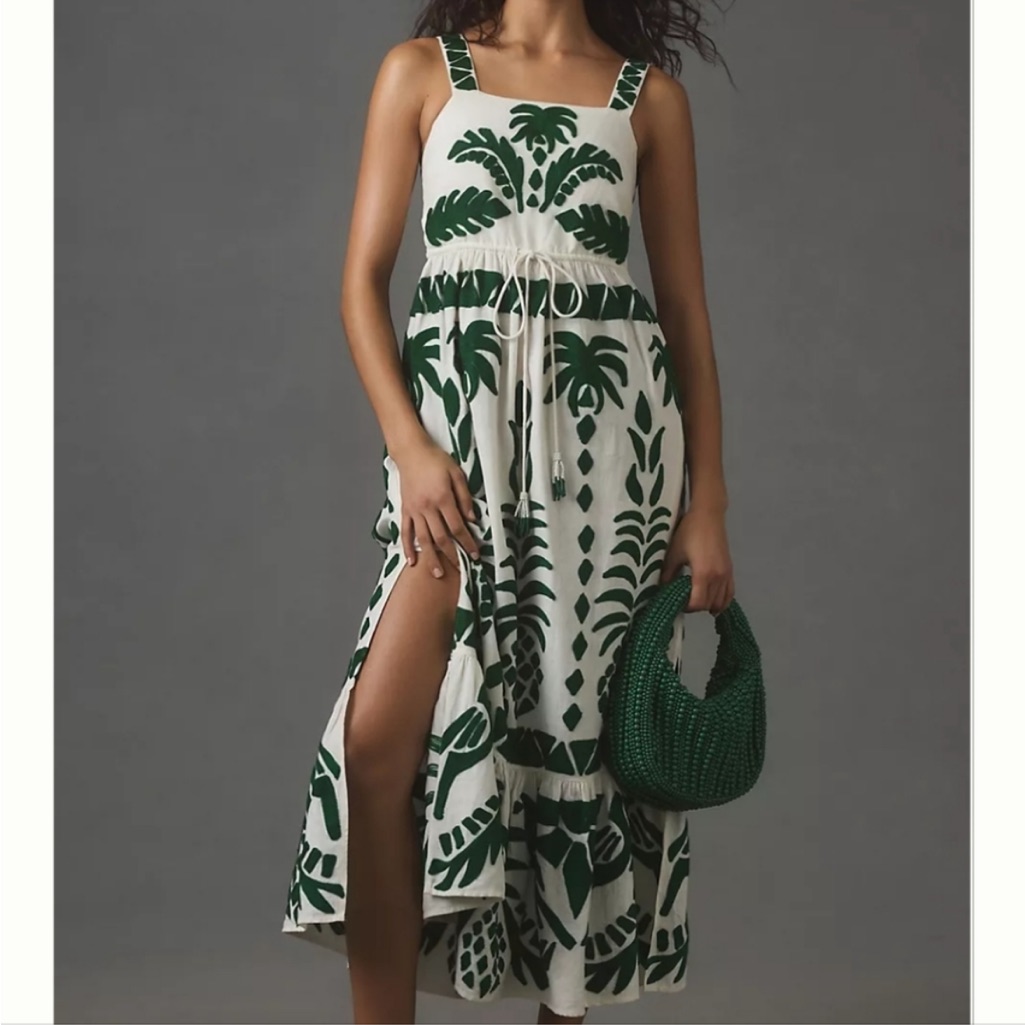 Nwt Farm Rio Sleeveless Embroidered Patchwork Mididress